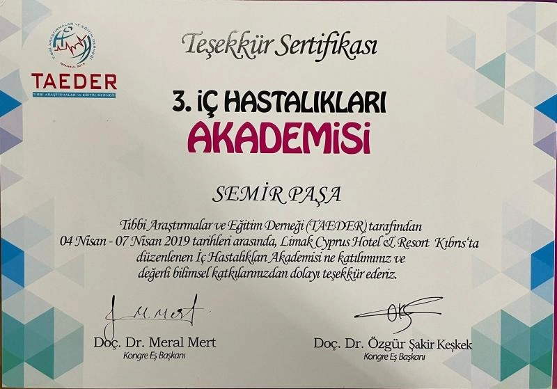 Prof. Dr. Semir Paşa dahiliye uzmanlığı kongre katılımı