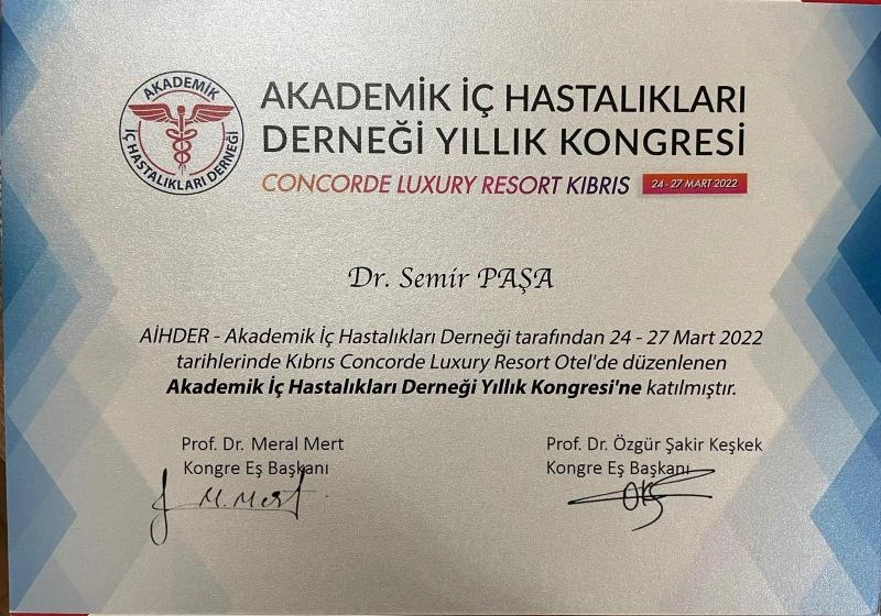 Prof. Dr. Semir Paşa iç hastalıkları alanında kongre katılımı