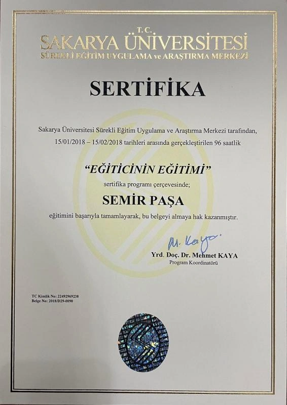 Prof. Dr. Semir Paşa iç hastalıkları alanında uzmanlık sertifikası